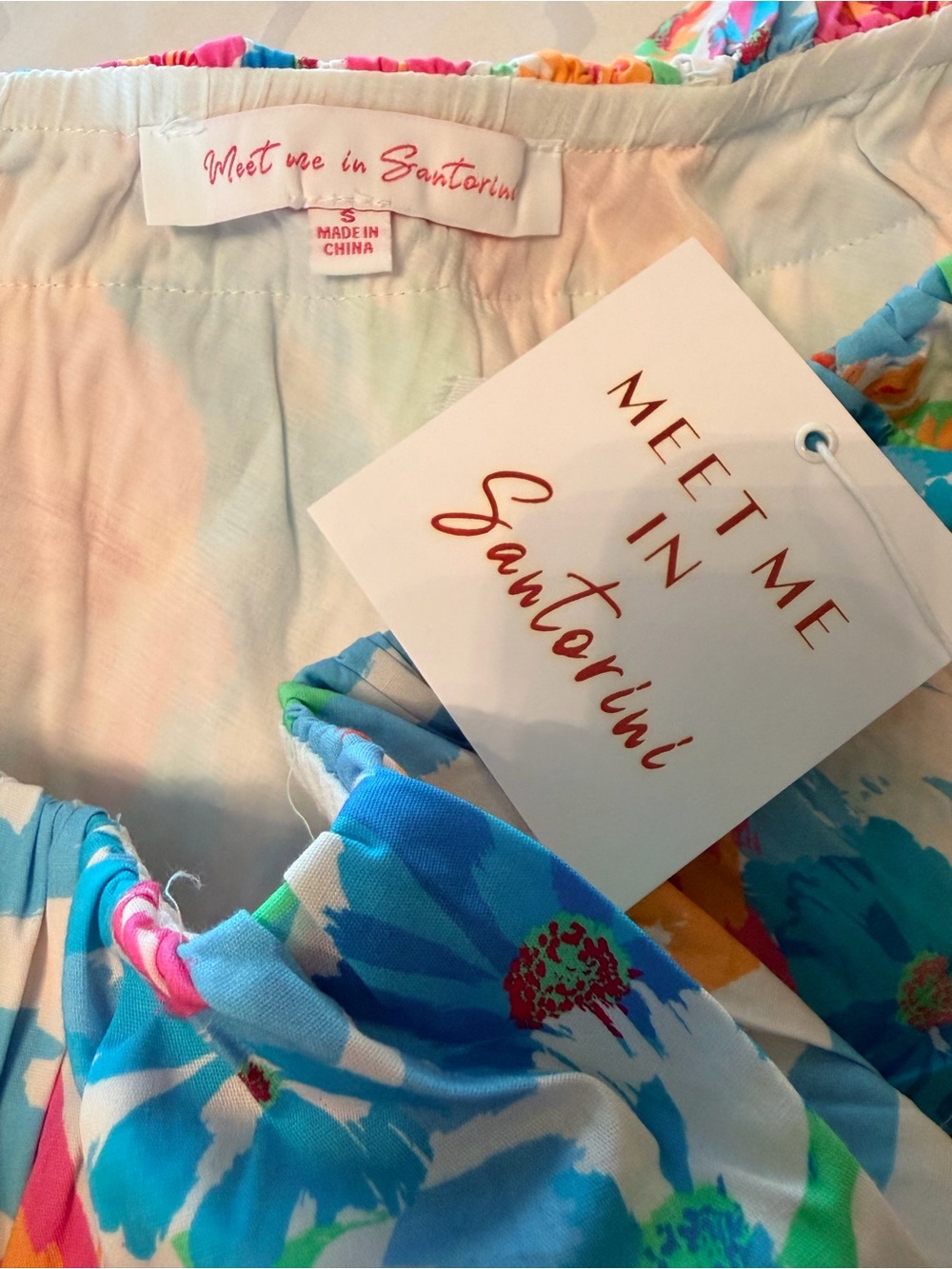 Meet Me in Santorini One-Shoulder Floral Ruffle Romper in Multicolor size S NWT - Picture 3 of 5
